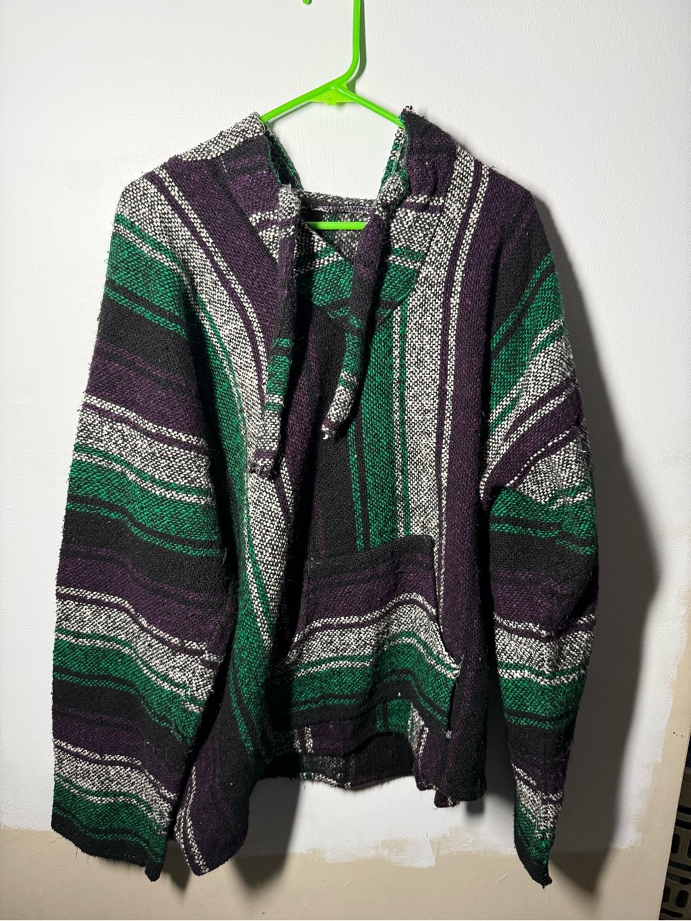 Striped Hooded Baja Sweater in Green, Purple & Black